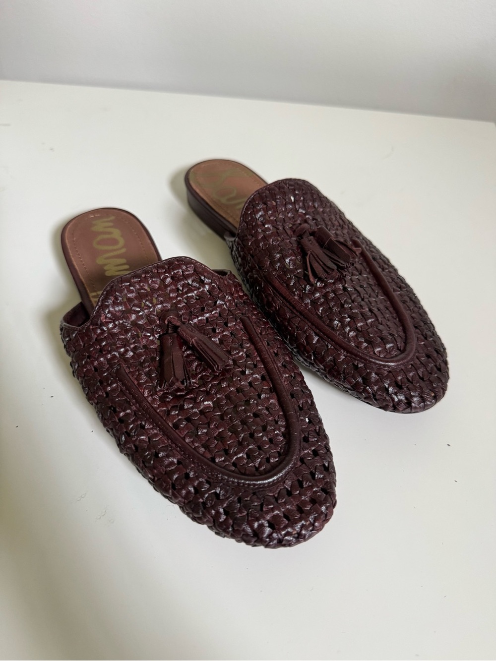 Sam Edelman Woven Tassel Backless Loafers - Maroon